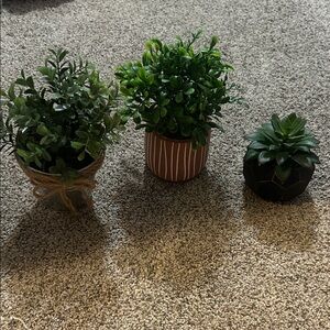 Set of Three Artificial Potted Plants - Green and Brown